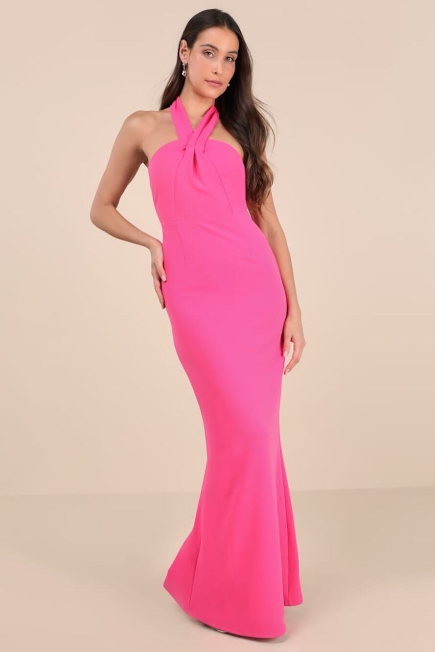 NWT Lulus Mesmerizing Perfection Pink Halter Neck Backless Maxi Dress Gala Sz XL